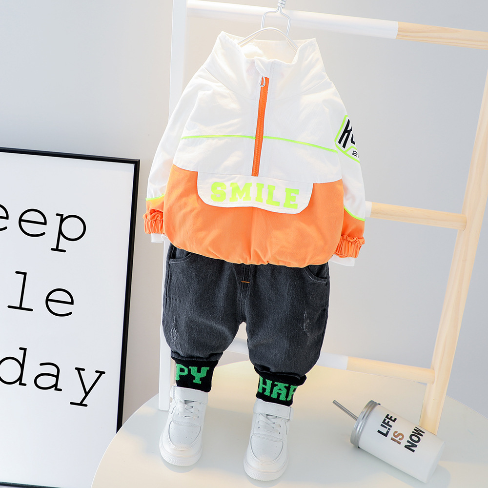 Autumn Clothing New Style CHILDREN'S Suit Medium-small BOY'S Lettered Mixed Colors Suit Male Baby Autumn Piece on Behalf Y1107