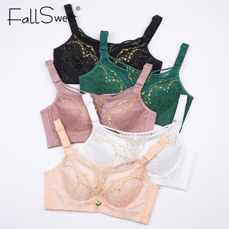 FallSweet Lace Wireless Bra Full Coverage Push Up Bras for Women Sexy Plus Size Mesh Lingeire 34 to 50 201202