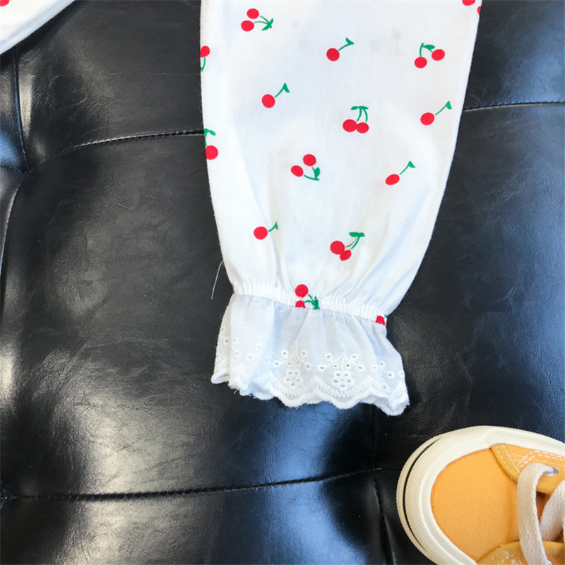 Humor Bear Spring Autumn New Girls Lace Cherry Pajama Set Baby Girl Home Service Thin Section Children's Long Sleeve 2pcs SuitX1019