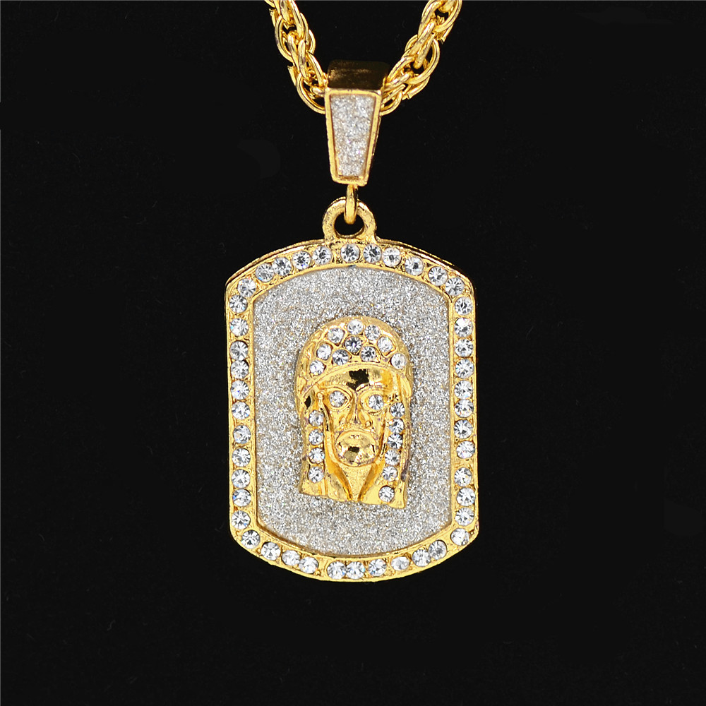 2020 gold color bling bling one hundred dog tag jesus pendant necklace iced out long necklaces fashion hip hop jewelry