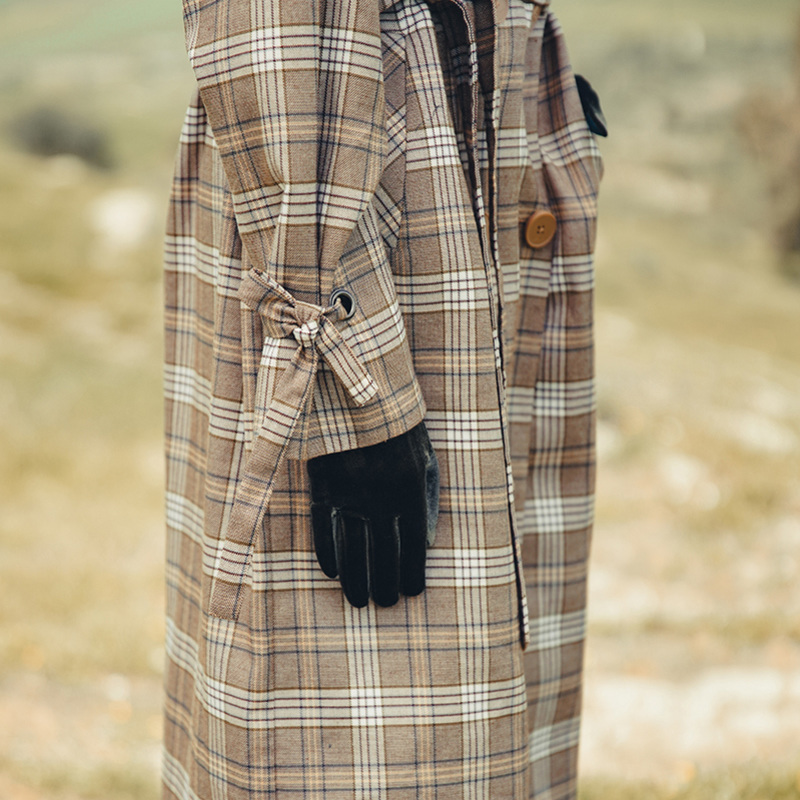 INMAN Spring Autumn Lapel Loose With Belt Retro Plaid Long Section Woman Trench Coat 201111