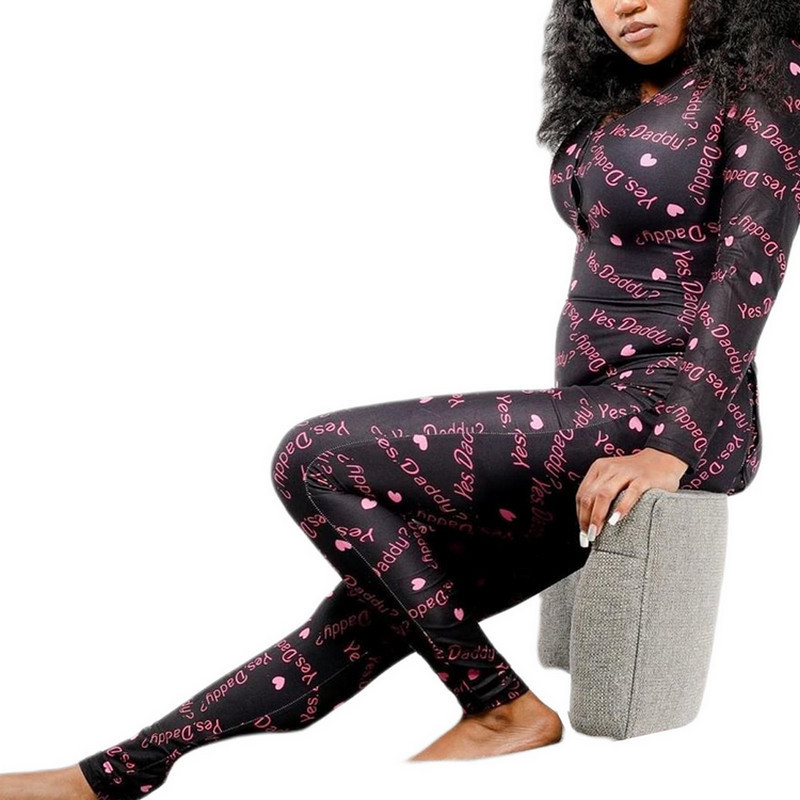 Fall Winter The Butt Flap Playsuit Womens LongSleeved Homewear Open Crotch OnePiece Pajamas VNeck Cartoon Printed Jumpsuit 201007