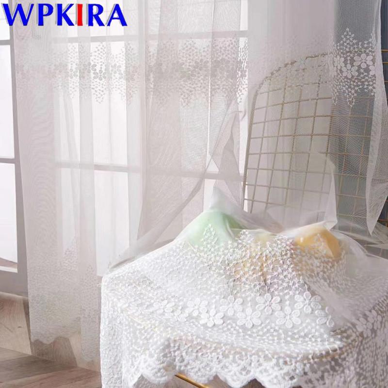 

White Embroidery Tulle Curtain For Living Room Soft Volie Sheer Curtains Bedroom Balcony Modern Kitchen Drape Panel 1pcX-M253#30, White tulle