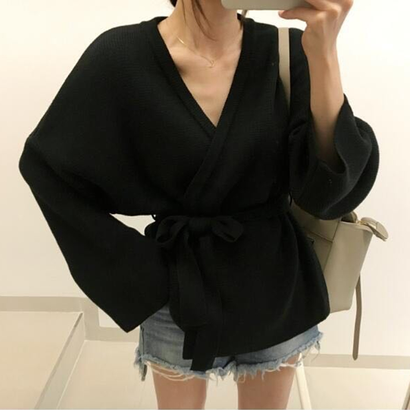 Flectit Women Cardigan With Tie Belt Wide Sleeve Open Front Cozy Knit Cardigan Ladies Knitwear Autumn Winter Cardigans Sweater * 201111wtt