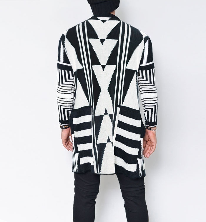 Geometric Knitted Cardigan Sweater Men Autumn Mens Long Knitwear Sweaters Coat Casual Slim Fit Stand Collar Pull Homme 201022
