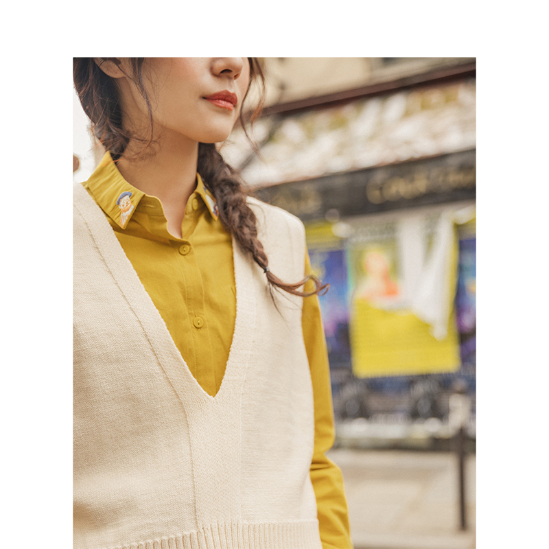 INMAN Spring Autumn Solid Deep V-neck Sleeveless All Matched Women Sweater Short Snit Vest 201202