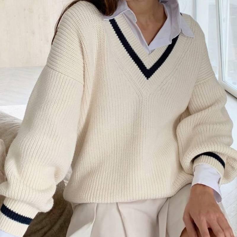 Women' Sweaters V Neck White Casual Sweater Women Preppy Style Korean Long Sleeve Jumpers Ladies High Street Autumn Winter Pullover
Women' Sweaters V Neck White Casual Sweater Women Preppy Style Korean Long Sleeve Jumpers Ladies High Street Autumn Winter Pullover