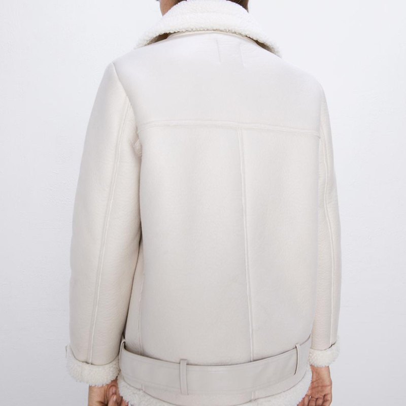 Ly Varey Lin Winter Faux Lamb Leather Jacket Women Faux Leather Lambs Wool Fur Collar Pu Moto Zipper Jacket Warm Thick Outerwear 201020