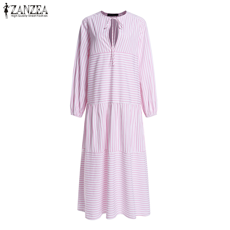 Women Long Maxi Dress ZANZEA Female Printed Stripe Vestidos Ladies Casual Long Sleeve Dresses Party Sundress Kaftan Robe 7 T200416