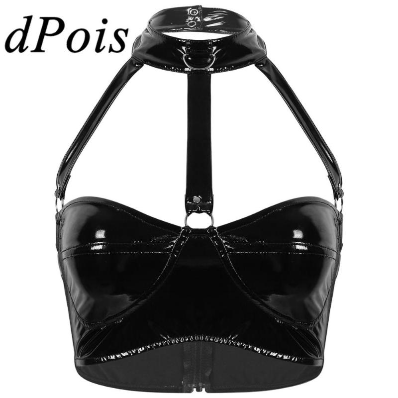 Womens Wet Look Patent Leather Sexy Braltte Halter Neck Strappy Front Backless Wire Free Bustier Bra Tops Female Bra Lingerie, Black
Womens Wet Look Patent Leather Sexy Braltte Halter Neck Strappy Front Backless Wire Free Bustier Bra Tops Female Bra Lingerie, Black