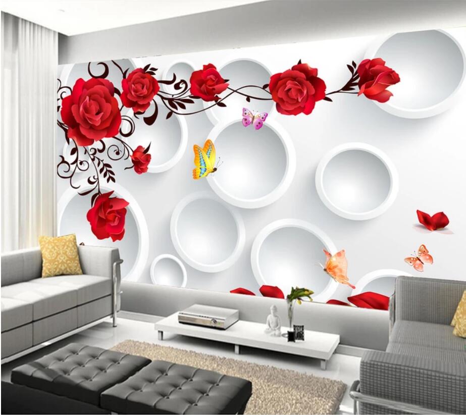 Custom wallpaper 3D mural circle rose romantic love background wall living room bedroom wall papers home decor mural