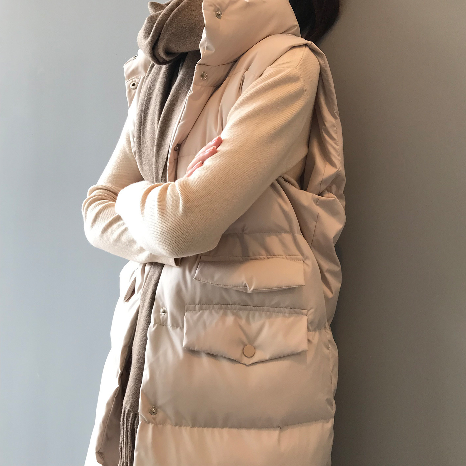 Winter New Long Vests Women's Trendy Wild Thin Solid Color Stand Collar Sleeveless Casual Loose Single-breasted Vests Women 201211