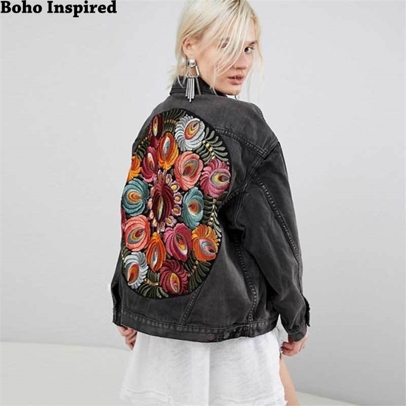 Boho Inspired Oversized multi floral Embroidered Denim Jacket long sleeve casual chic jacket coat women new winter coat 201112
Boho Inspired Oversized multi floral Embroidered Denim Jacket long sleeve casual chic jacket coat women new winter coat 201112