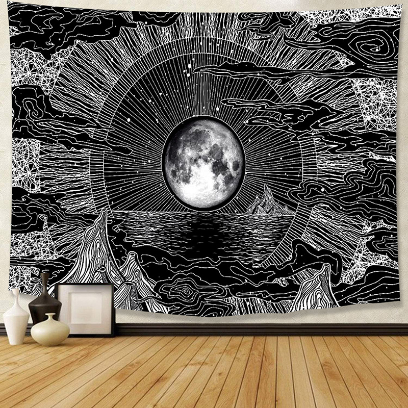 Seven Stars Moon and Star Tapestry macrame wall hanging Psychedelic Mountain mandala tapestry boho decor hippie wall carpet LJ201128