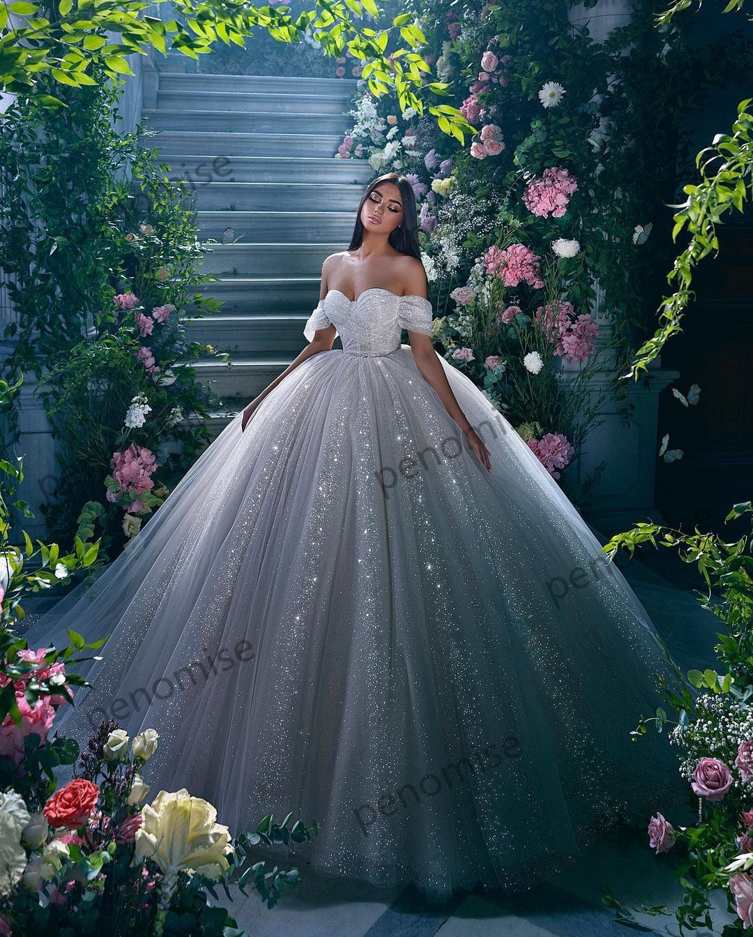 Glittering Women Ball Gown Wedding Dresses Sequin Illusion Robe Mariage Off The Shoulder Vintage Vestido De Novia 2022