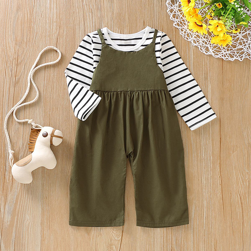 chifuna New Fall stripe T-shirt+overall 2pc Sets Toddler Girl Clothes Toddler Girl Outfits Babygirl Clothes Kids OutfitsX1019