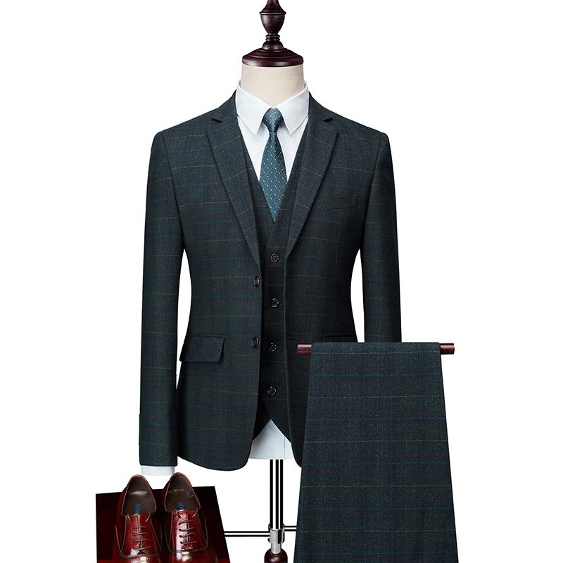 Loldeal Men's One-Button Designer Luxurious Suits Plaid Tuxedos 3-Piece Set, 96007 red 3 pieces