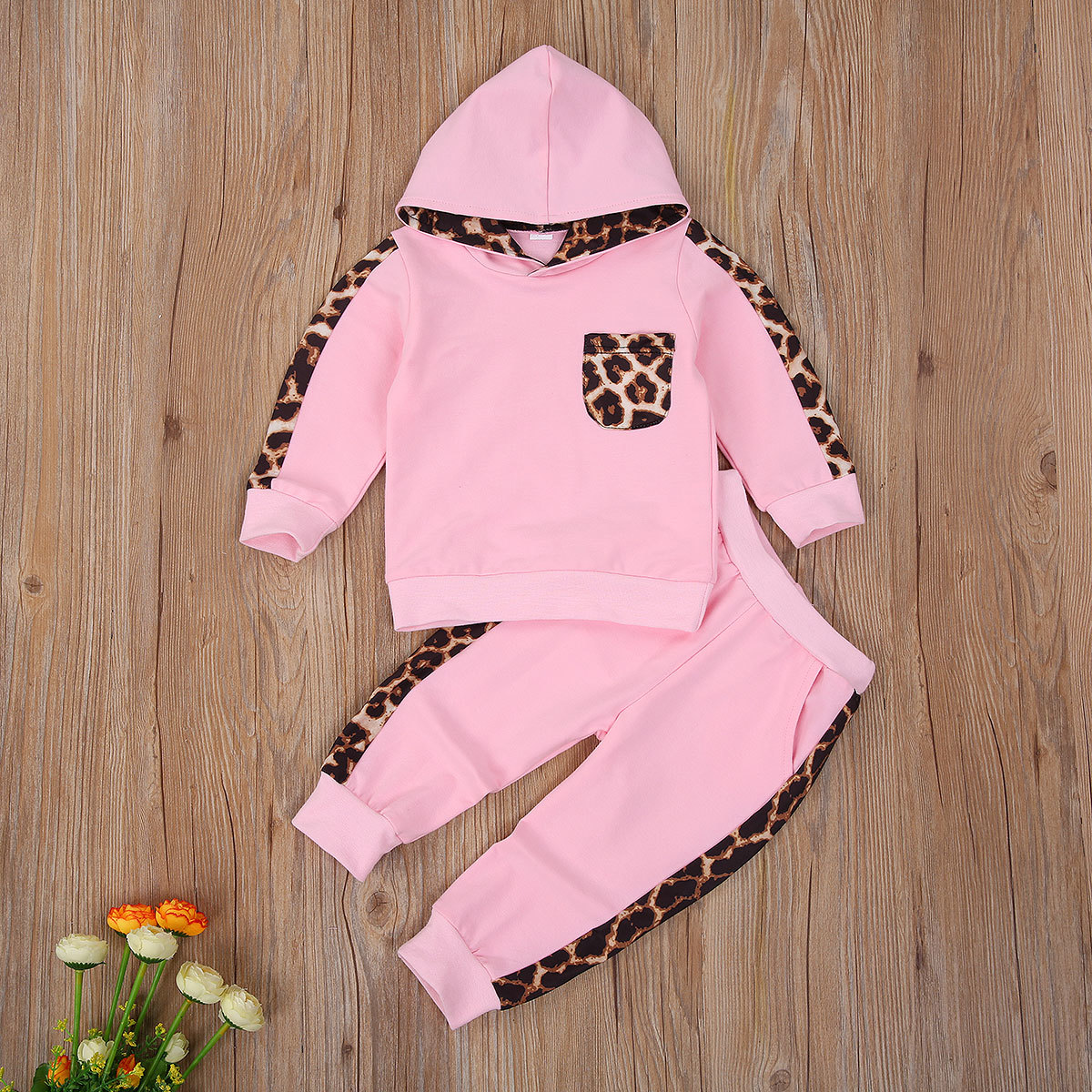 2020 New Kids Baby Girls Clothes Set Autumn Long Sleeve Leopard Hoodies Tops + Sweatpants Sets Casual Kids Tracksuits 1-6YX1019
