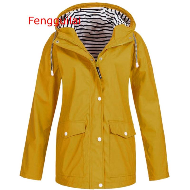 Womens Waterproof Hooded Raincoat Windproof Zipper Coat For Autumn & Winter Outdoor Activities S-5Xl Sizes Available