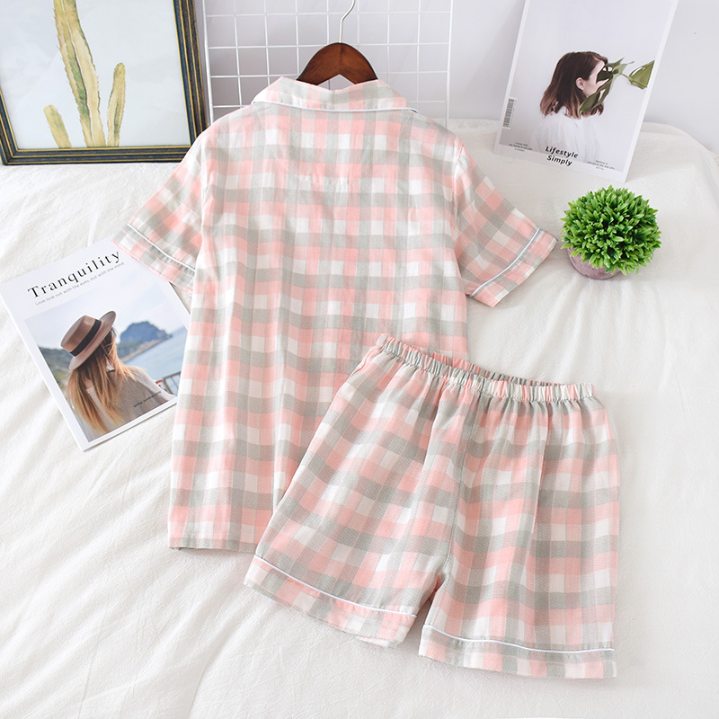 Women's Pajamas Cotton Plaid Casual Homewear Comfortable Thin Pajamas Suit Summer New Short Sleeve Shorts Two Piece Pyjama Set T200429