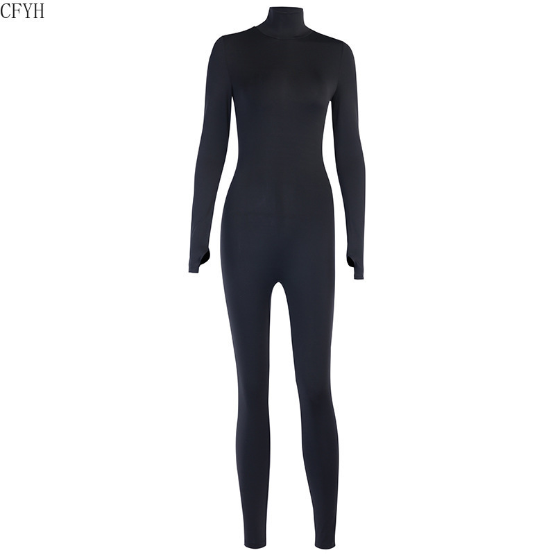 Blackwhite Sexy Bodycon Tracksuit Jumpsuit Women New Fitness Romper Long Sleeve Zipper Elastic Bodysuit Body Mujer T200401