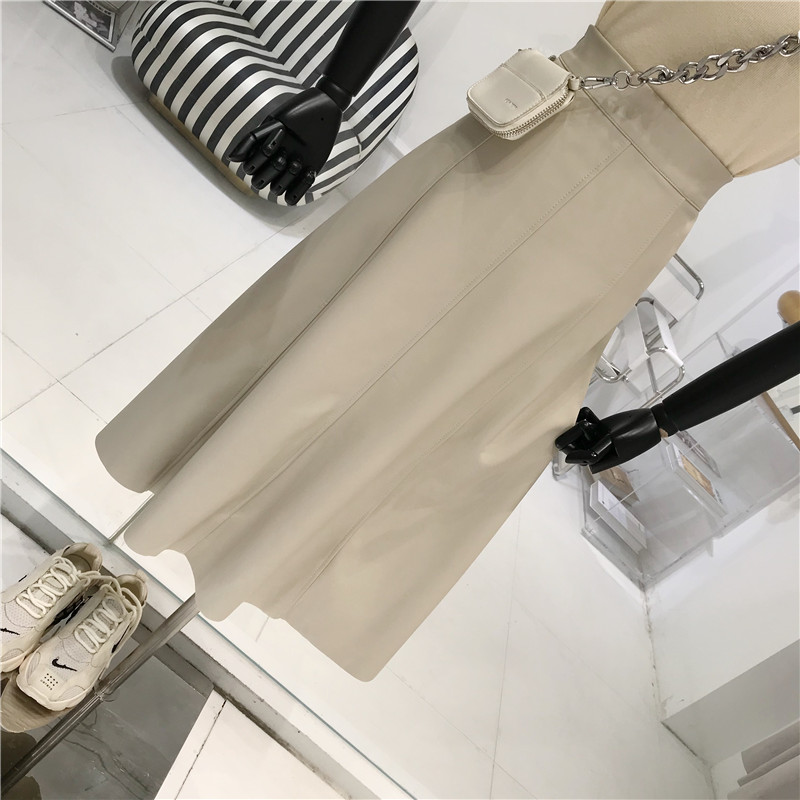 Autumn Winter new korean fashion womens solid color high waist PU leather a-line ball gown big expansion long skirt plus size S M L