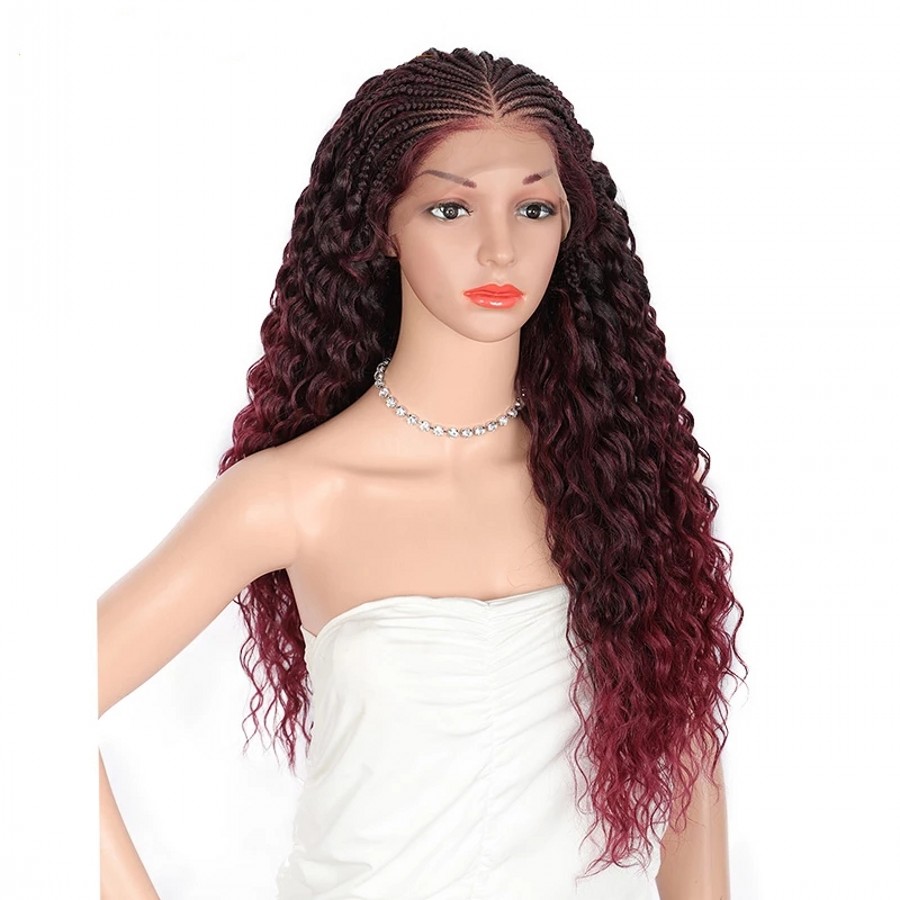 Handtied 13x4 lace frontal Braided Wigs for Black Women Synthetic Lace Front Wig with Baby Hair Curly Wavy for Cosplay Wig Women Wigs