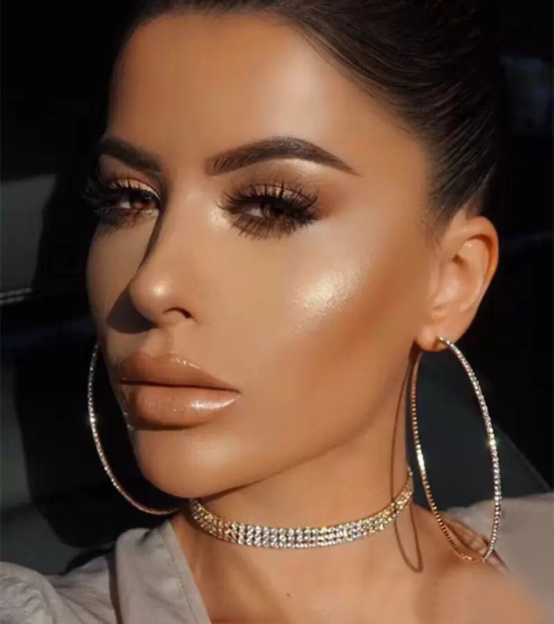 Boutique Hiphop Brand Crystal Large Hoop Earrings Gold Silver Tone Big Rhinestone Clip on Circle Earring for Women Youth Personality Party Wedding Jew