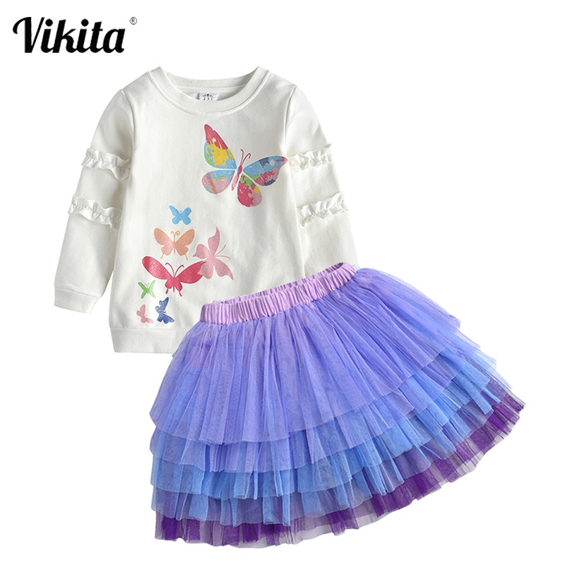 VIKITA Toddlers Kids Girls Cotton Tee Top T shirt and Multiple Tutu Skirts Kids Clothes Outfits Children Clothing SetsX1019