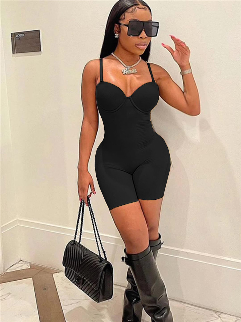 Wholesale Summer Jumpsuits Women Bodycon Romers Sexy V Neck Sleeveless Playsuits Skinny Spaghetti straps Overalls Club Wear Bulk Item 6979