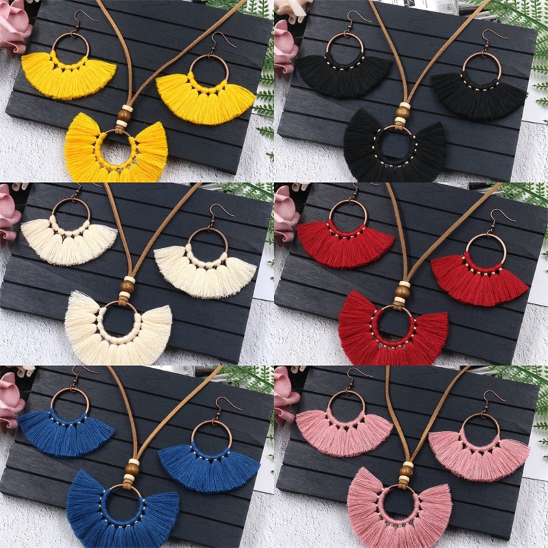 Fashion Tassels Jewelry Set Retro Bohemia Handmade Popular Multi Colors Korean Dangle Women Earrings Necklace 6 3yh K2B, As show
Fashion Tassels Jewelry Set Retro Bohemia Handmade Popular Multi Colors Korean Dangle Women Earrings Necklace 6 3yh K2B, As show