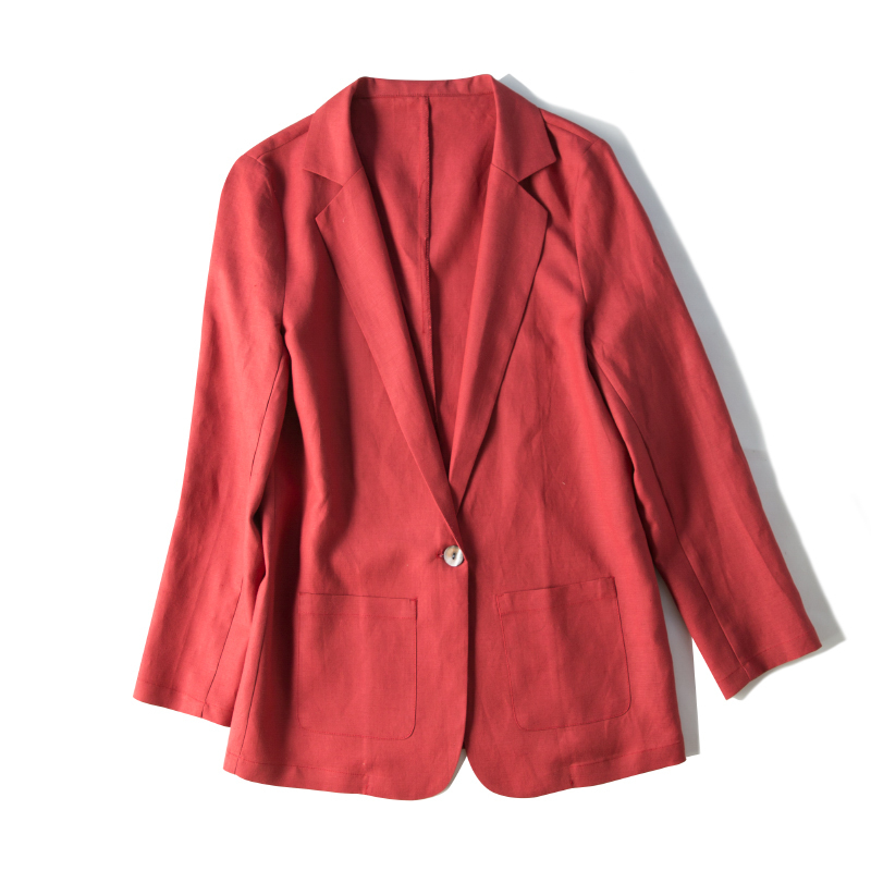SuyaDream Women Silk Blazers 50%Silk 50%Linen Single Button Long sleeved Two Pockets Office Lady Solid Blazers New 201114