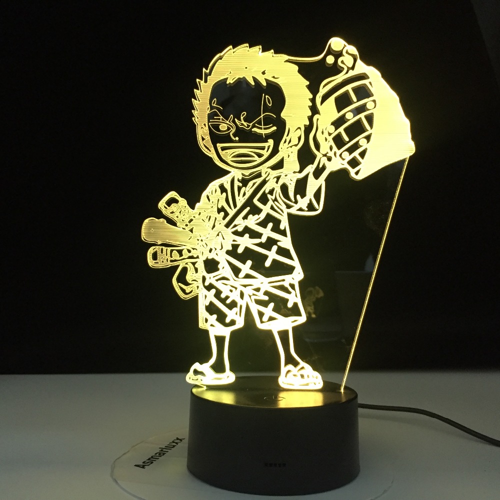 Roronoa Zoro Figure Anime ONE PIECE 3D Led Night Light Nightlight for Kids Child Bedroom Decoration Usb Table 3d Lamp Gift