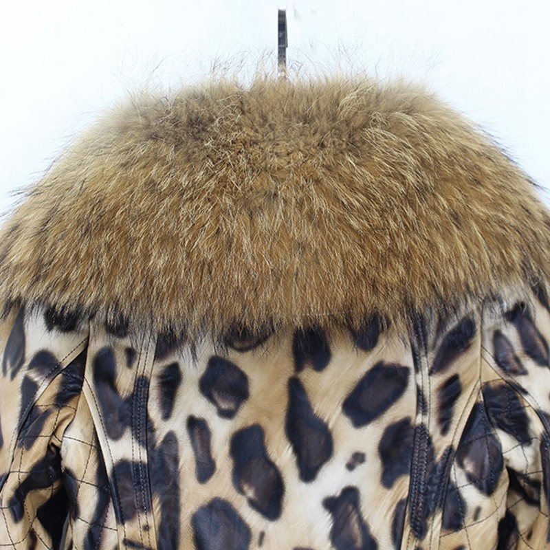 natural sheep leather jacket big fur collar leopard color new fashion high quality 100% genuine sheepskin wintershort coats 201103