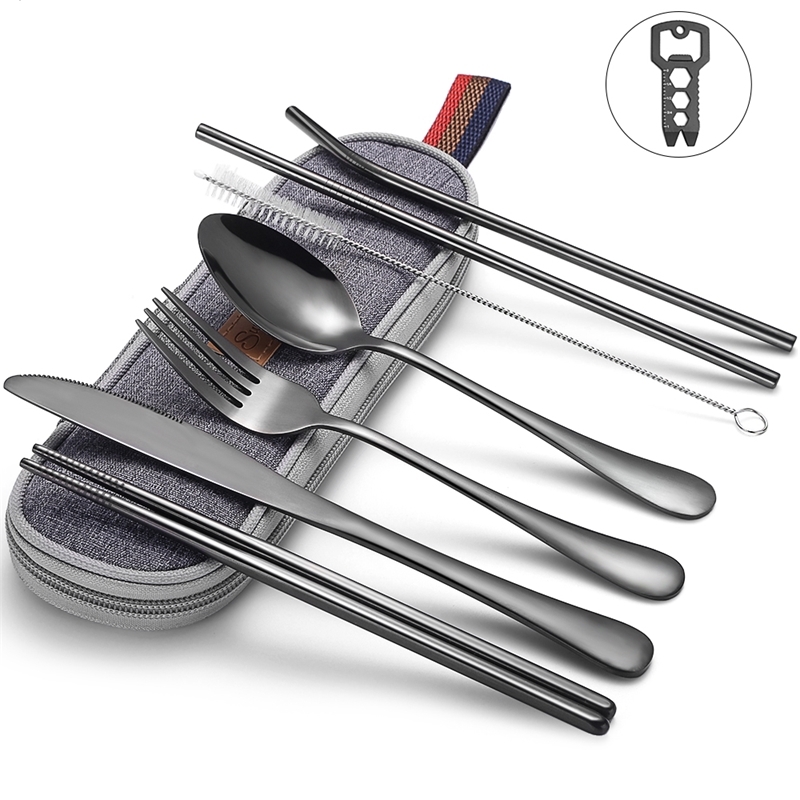 Sunhanny Dinnerware Set Travel Camping Cutlery Set Reusable Silverware with Metal Straw Spoon Fork Chopsticks and Portable Case T200430
Sunhanny Dinnerware Set Travel Camping Cutlery Set Reusable Silverware with Metal Straw Spoon Fork Chopsticks and Portable Case T200430