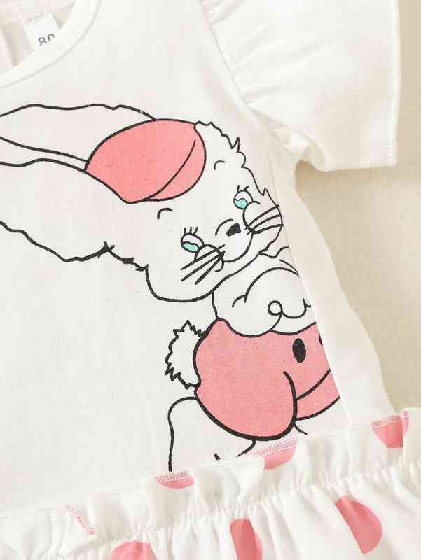 Baby Polka Dot & Cartoon Graphic Ruffle Trim Frilled Smock Dress SHE