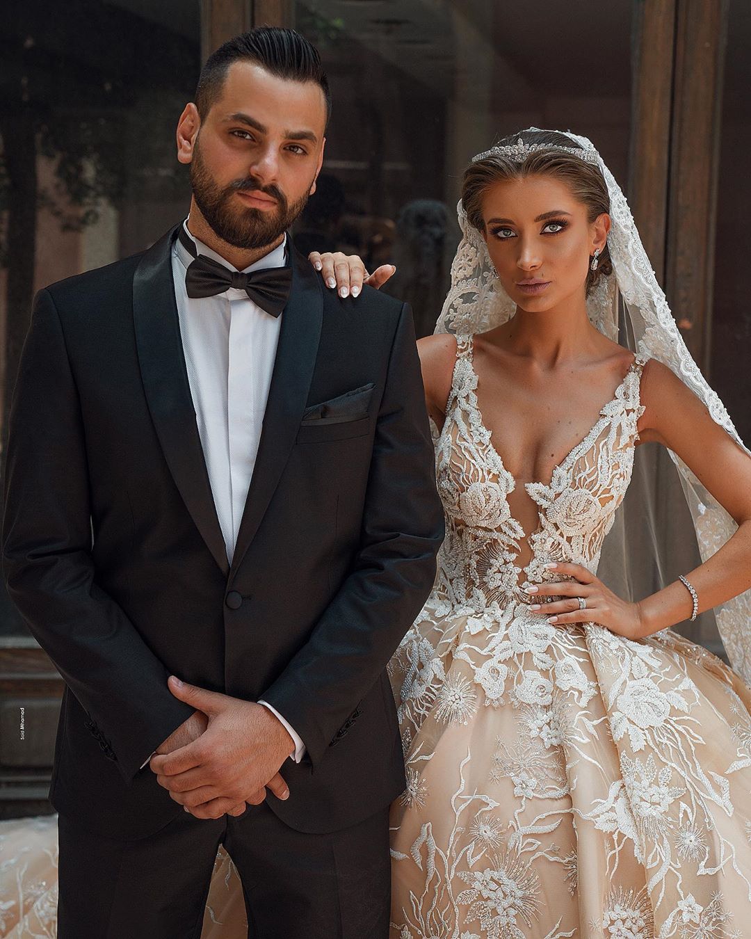 modest ball gown wedding dresses v neck 3d lace appliques ruched bridal gowns plus size cathedral train royal luxury wedding robes