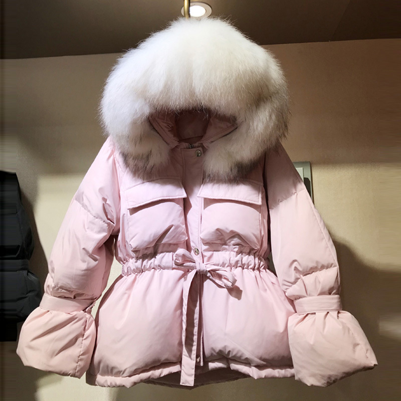 Large Real Raccoon Fur Winter Jacket Women 90% White Duck Down Coat Thick Warm Hooded Down Parkas Puffer Jacket Female Snow Coat 201023