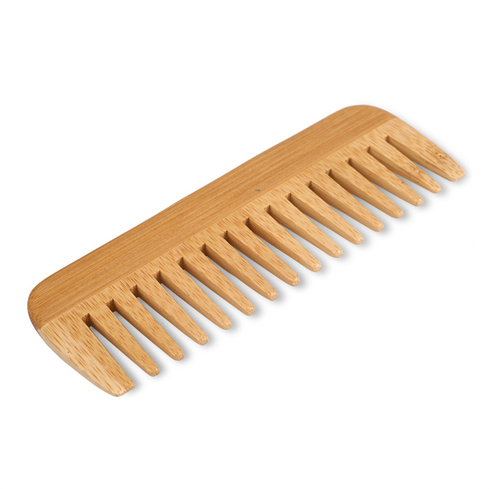 Hot Bamboo Wide Tooth Comb Detangling Anti-Static Brush Natural Curly Wavy Dry Hair For Womens and Mens Hand Polished KD