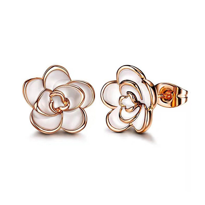 Gold Flower Camellia Stud Earrings Designer Jewelry for Women Ear Ring Cuff Fashion Fine Jewelry Gift Will and Sandy