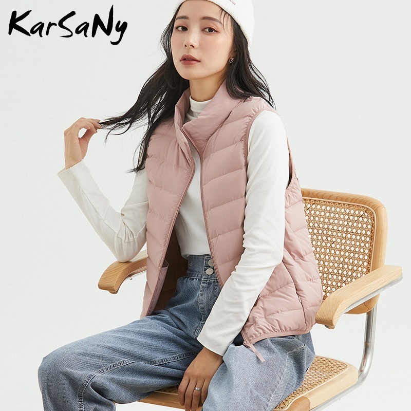 Short Ultra Light Down Vest Women Winter Warm White Duck Down Sleeveless Vest For Women Plus Size Thin Lightweight Winter Jacket 201019