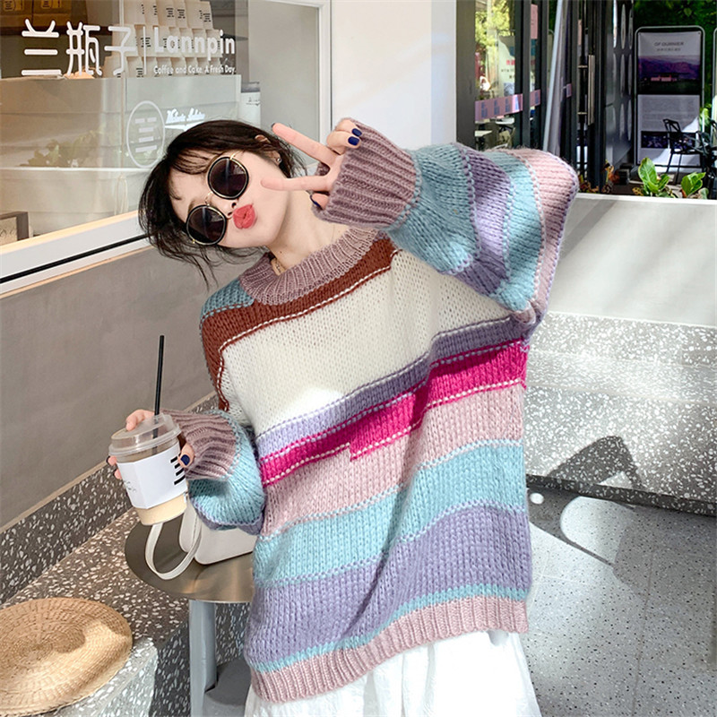 2021 New Round Turtleneck High-street Colored Stripe Sweater, Big Size Women's Sweater Y5LG, Multi
2021 New Round Turtleneck High-street Colored Stripe Sweater, Big Size Women's Sweater Y5LG, Multi