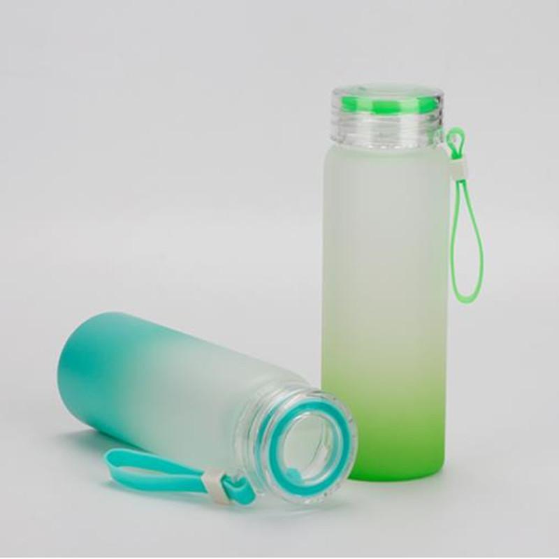 Sublimation Blanks glasses Water Bottle 500ml Frosted Mugs Glass Water Bottles gradient Blank Tumbler Drink ware Cups