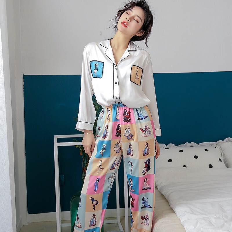 2021 New Spring and autumn women's pajamas drop sweet imitation home silk threads pattern two suit parts W2YA, White.
2021 New Spring and autumn women's pajamas drop sweet imitation home silk threads pattern two suit parts W2YA, White.