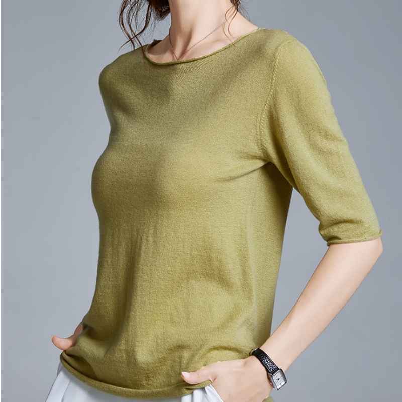 VOGGIN Merino wool sweaters for women three quarter sleeve top pullovers hemming O neck base layer ladies worsted clothes 201017