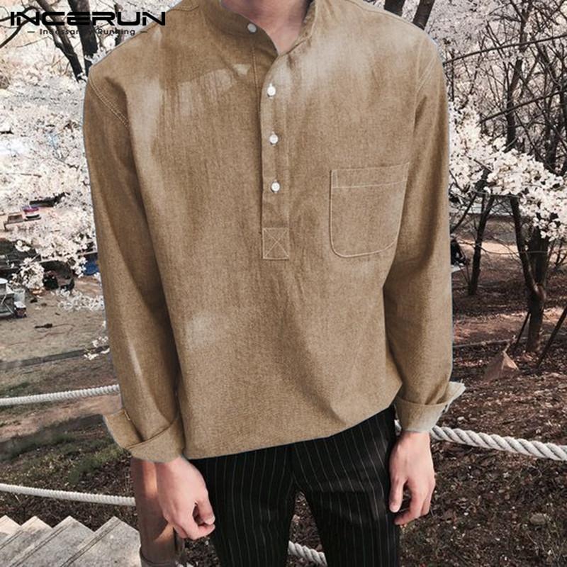 Men Solid Color Long Sleeve Shirts Vintage Stand Collar Button Blouse Man Korean Style Pocket Loose Camisa Masculina 5XL INCERUN, Blue
Men Solid Color Long Sleeve Shirts Vintage Stand Collar Button Blouse Man Korean Style Pocket Loose Camisa Masculina 5XL INCERUN, Blue