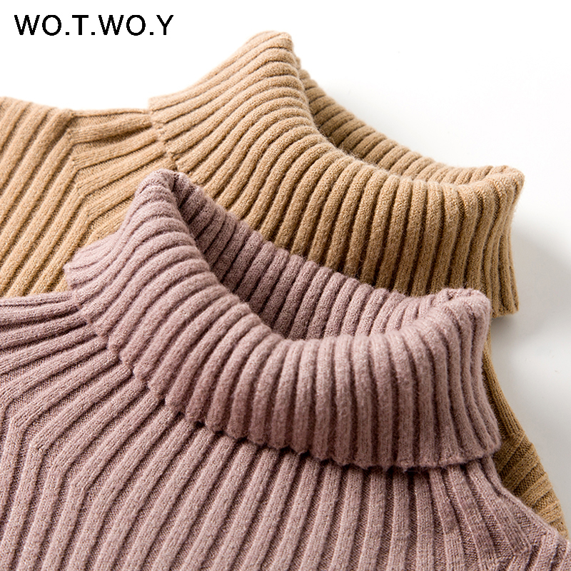 WOTWOY Winter Long Straight Sweater Dresses Women Casual Thick Knitted Turkleneck Dress Woman Slim Mid-Calf Dress Lady Blue 201110