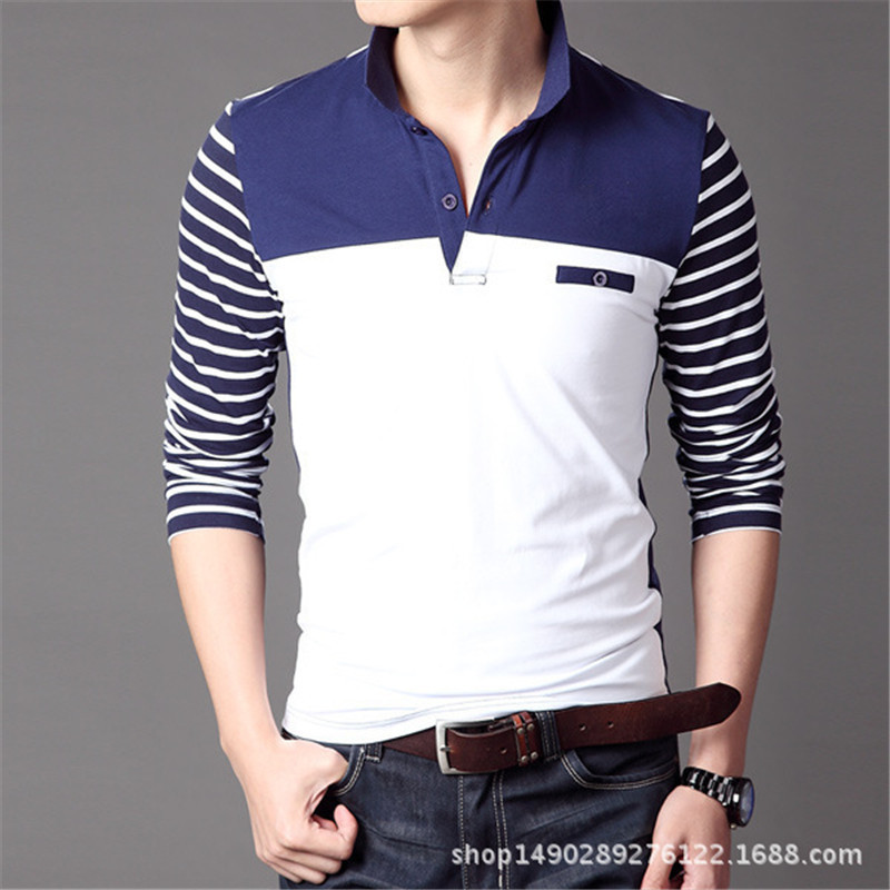 TFETTERS Spring Autumn Casual Men Long Sleeve T-shirt Cotton Elastic Slim Fit Dress T Shirt Men V-Neck Stripe Men Tops & Tees 201203