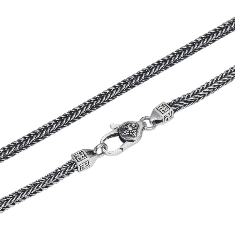 925 sterling silver vintage jewelry foxtail chain necklace American European antique silver hand-made punk gothic designer vintage necklaces