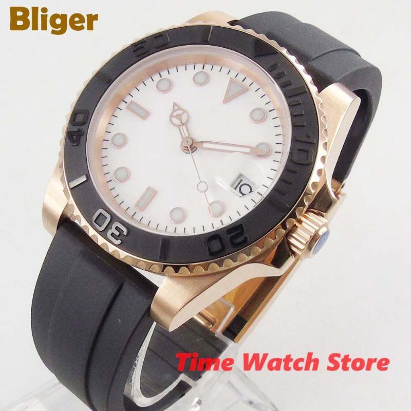 BLIGER 40mm Miyota 8215 gold Automatic men's watch deployant clasp sapphire glass waterproof white strile dial ceramic Bezel1, Normal mechanism
BLIGER 40mm Miyota 8215 gold Automatic men's watch deployant clasp sapphire glass waterproof white strile dial ceramic Bezel1, Normal mechanism